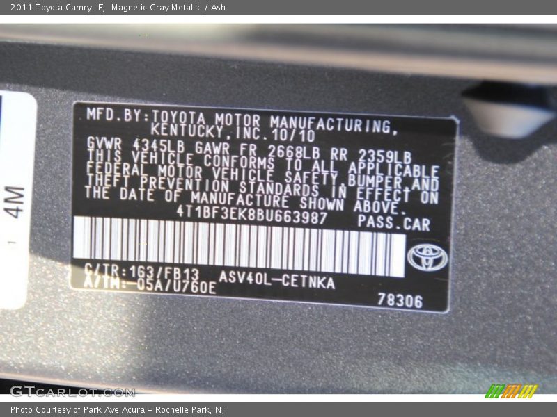 Magnetic Gray Metallic / Ash 2011 Toyota Camry LE