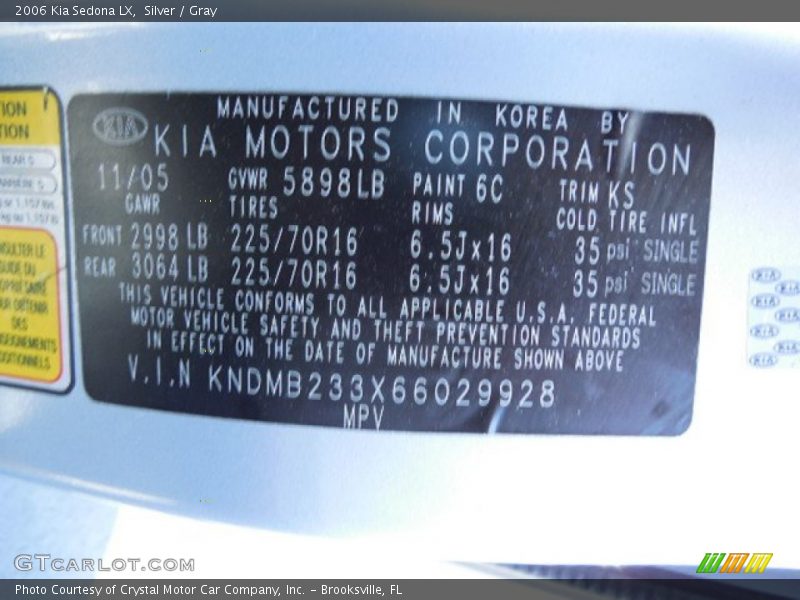 Silver / Gray 2006 Kia Sedona LX
