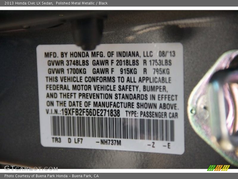 Polished Metal Metallic / Black 2013 Honda Civic LX Sedan