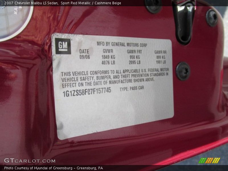 Sport Red Metallic / Cashmere Beige 2007 Chevrolet Malibu LS Sedan