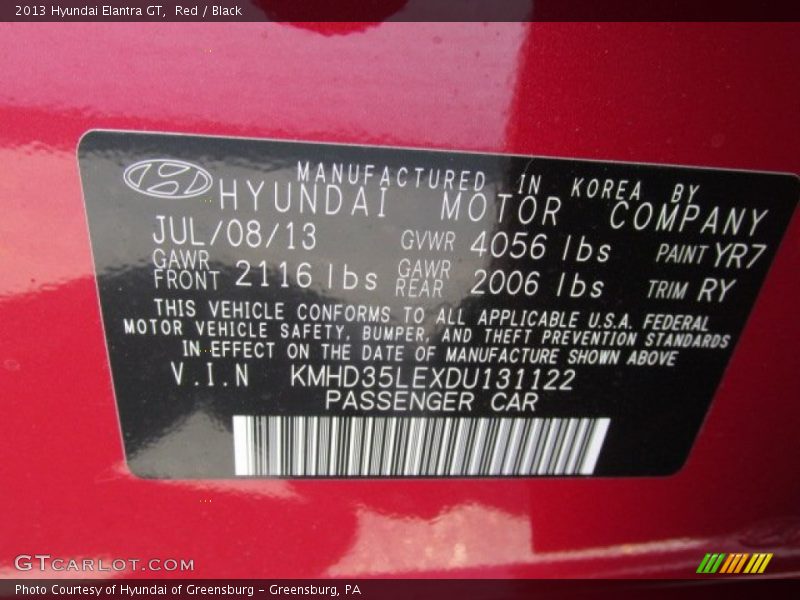 Red / Black 2013 Hyundai Elantra GT