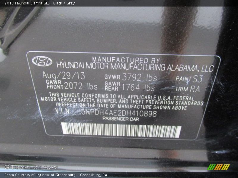 Black / Gray 2013 Hyundai Elantra GLS