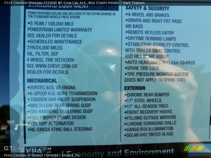  2014 Silverado 2500HD WT Crew Cab 4x4 Window Sticker