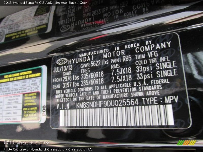 Becketts Black / Gray 2013 Hyundai Santa Fe GLS AWD