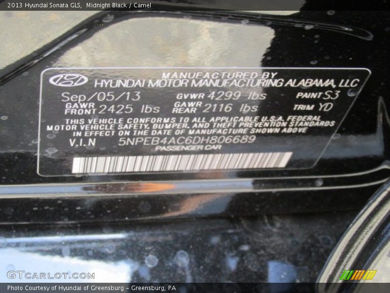 Midnight Black / Camel 2013 Hyundai Sonata GLS