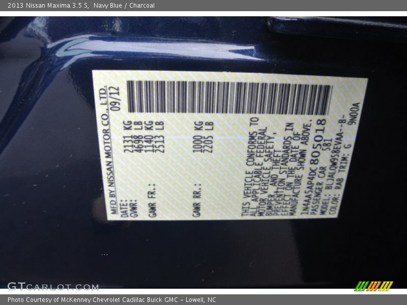 Navy Blue / Charcoal 2013 Nissan Maxima 3.5 S