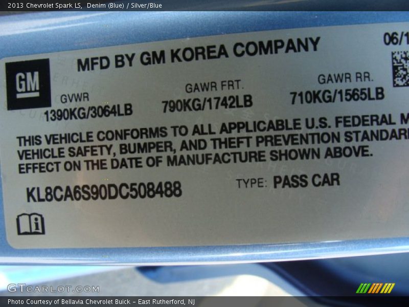 Denim (Blue) / Silver/Blue 2013 Chevrolet Spark LS