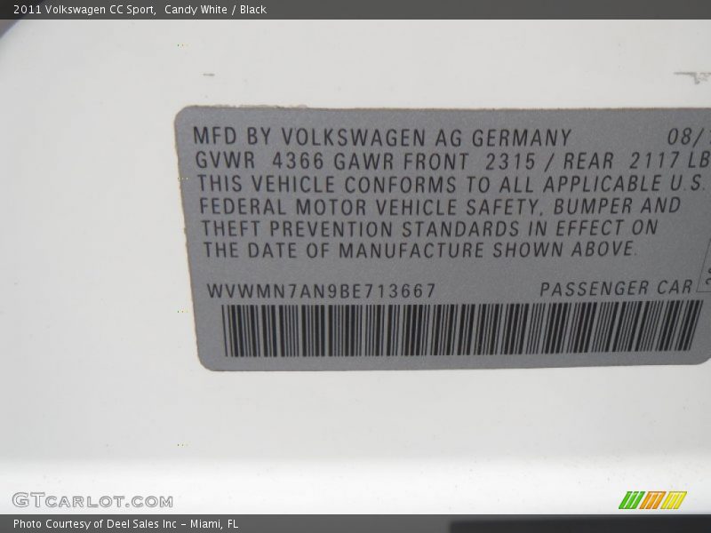 Candy White / Black 2011 Volkswagen CC Sport