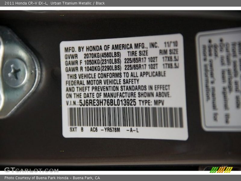 Urban Titanium Metallic / Black 2011 Honda CR-V EX-L