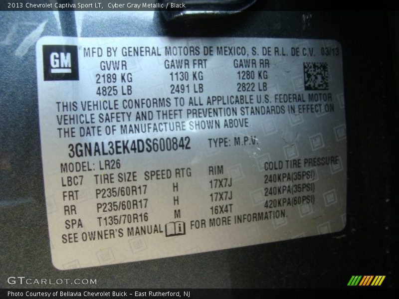 Cyber Gray Metallic / Black 2013 Chevrolet Captiva Sport LT