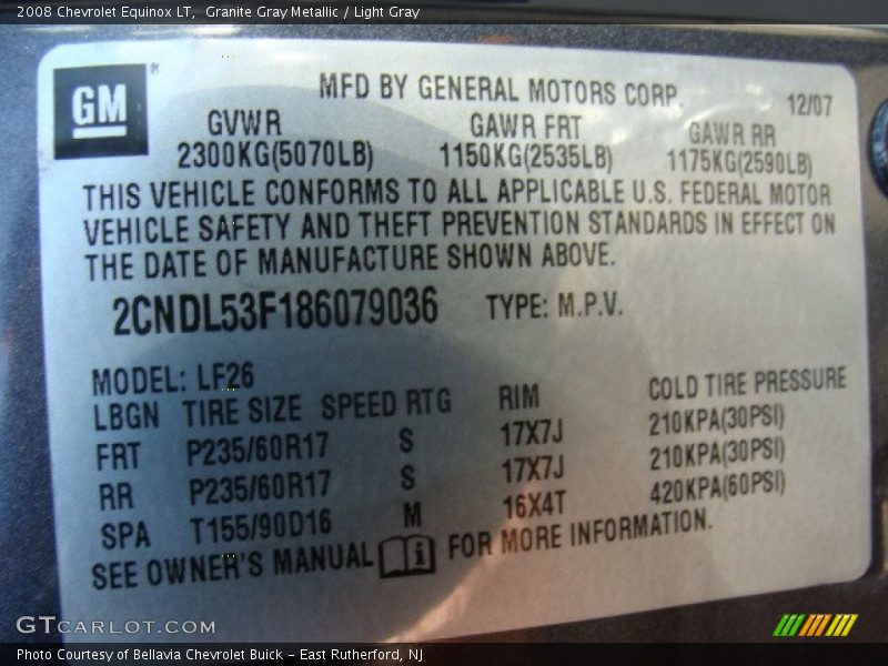 Granite Gray Metallic / Light Gray 2008 Chevrolet Equinox LT