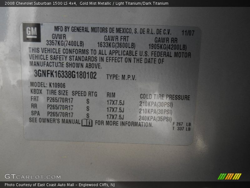 Gold Mist Metallic / Light Titanium/Dark Titanium 2008 Chevrolet Suburban 1500 LS 4x4