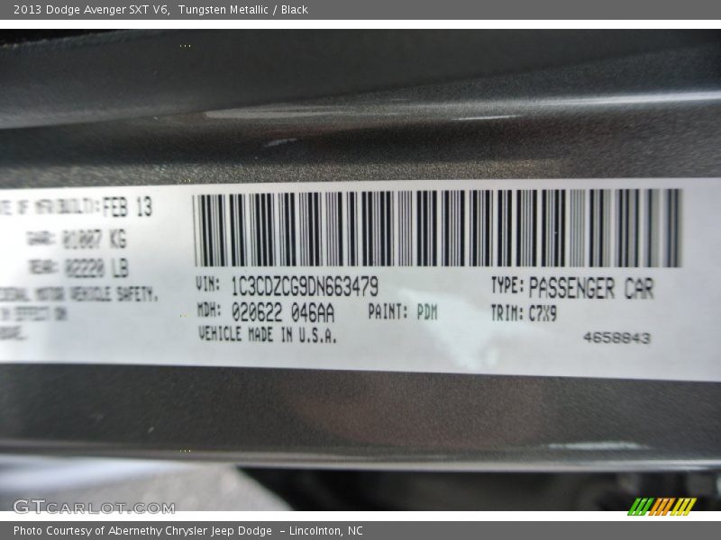 Tungsten Metallic / Black 2013 Dodge Avenger SXT V6