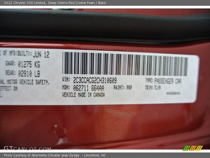 Deep Cherry Red Crystal Pearl / Black 2012 Chrysler 300 Limited