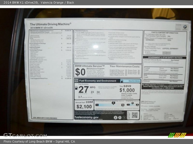  2014 X1 sDrive28i Window Sticker