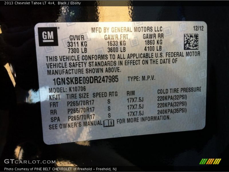 Black / Ebony 2013 Chevrolet Tahoe LT 4x4