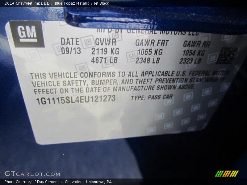 Blue Topaz Metallic / Jet Black 2014 Chevrolet Impala LT