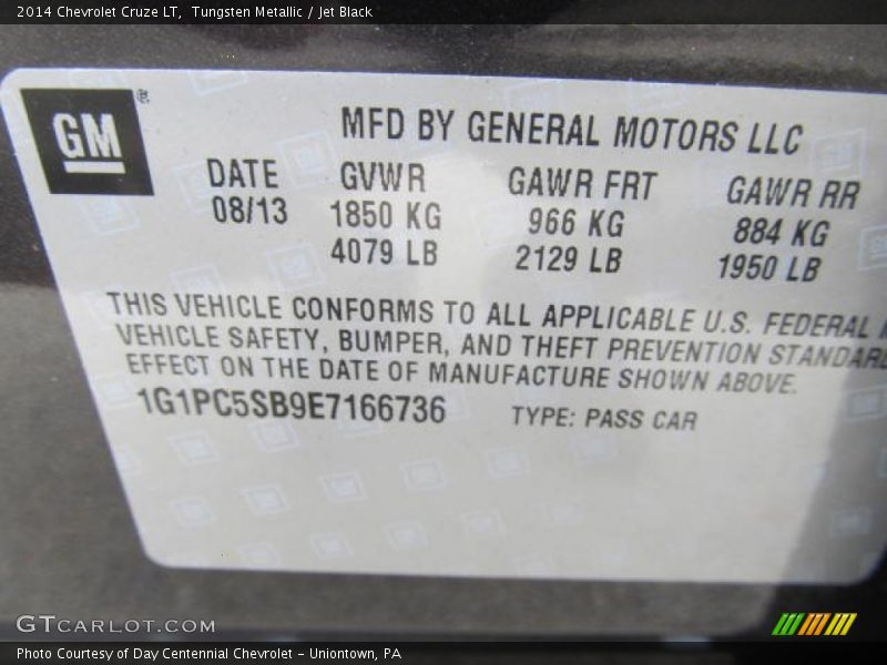 Tungsten Metallic / Jet Black 2014 Chevrolet Cruze LT