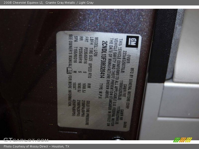 Granite Gray Metallic / Light Gray 2008 Chevrolet Equinox LS