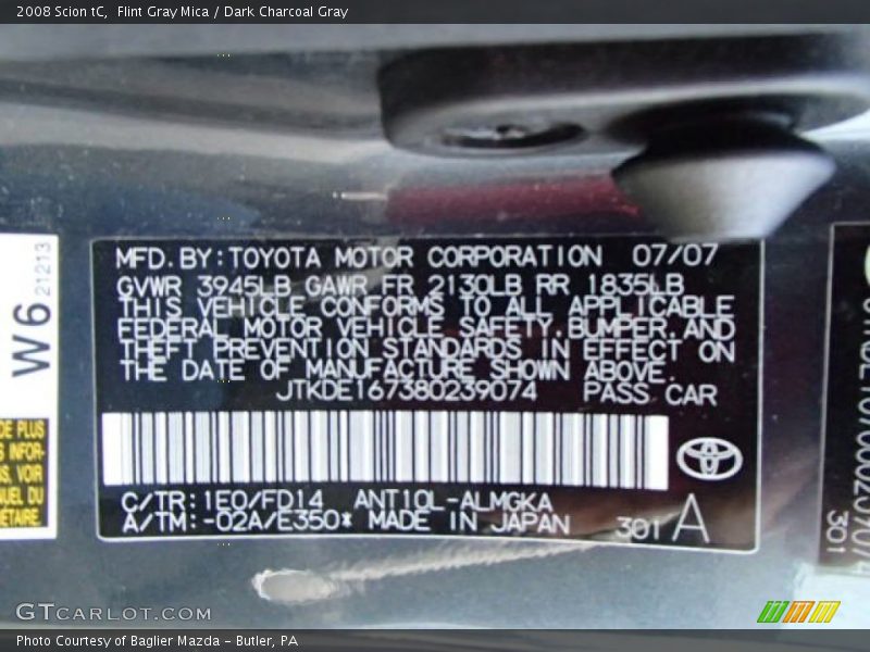 Flint Gray Mica / Dark Charcoal Gray 2008 Scion tC