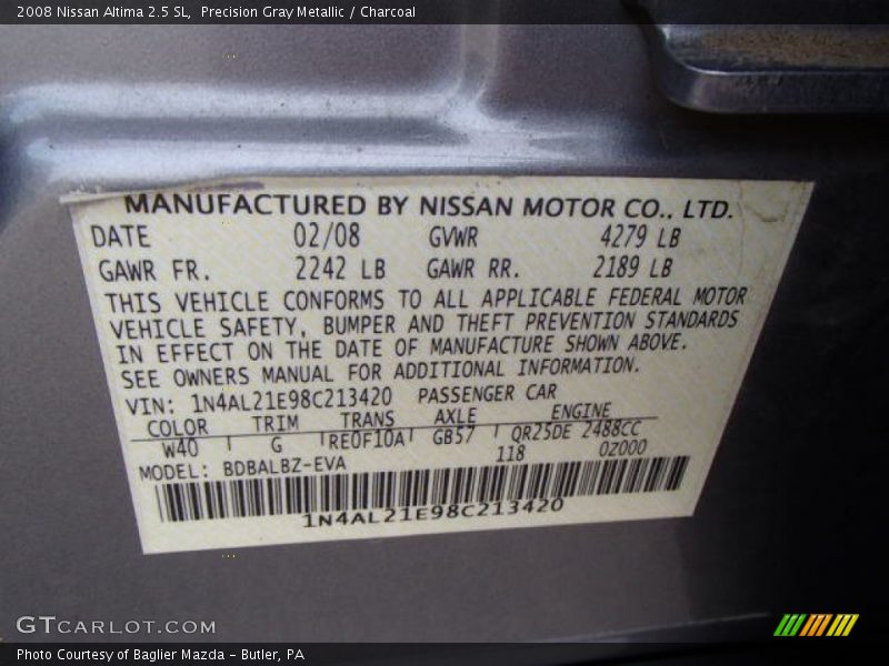 Precision Gray Metallic / Charcoal 2008 Nissan Altima 2.5 SL