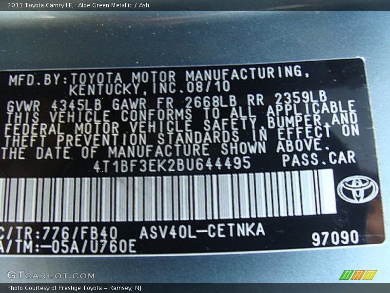 Aloe Green Metallic / Ash 2011 Toyota Camry LE