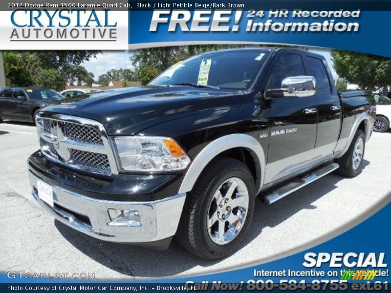 Black / Light Pebble Beige/Bark Brown 2012 Dodge Ram 1500 Laramie Quad Cab
