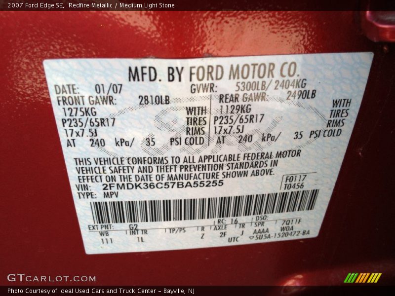 Redfire Metallic / Medium Light Stone 2007 Ford Edge SE