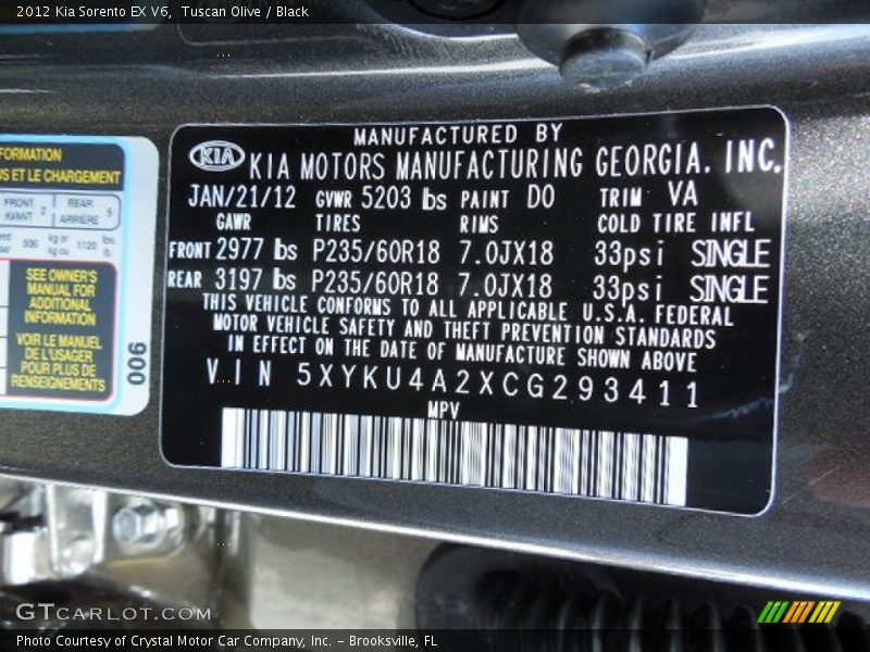 Tuscan Olive / Black 2012 Kia Sorento EX V6