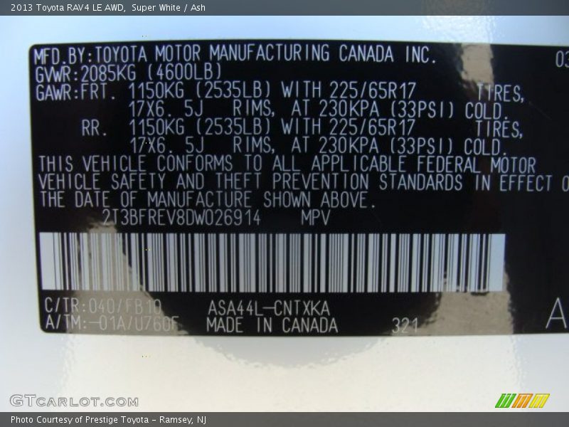 Super White / Ash 2013 Toyota RAV4 LE AWD