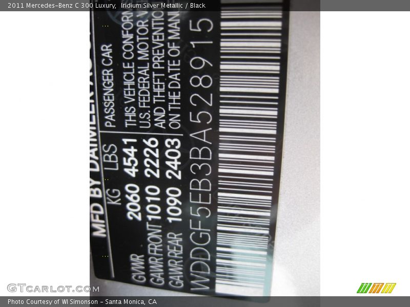 Iridium Silver Metallic / Black 2011 Mercedes-Benz C 300 Luxury