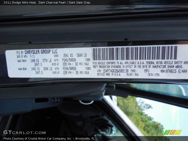 Dark Charcoal Pearl / Dark Slate Gray 2011 Dodge Nitro Heat
