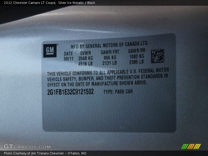 Silver Ice Metallic / Black 2012 Chevrolet Camaro LT Coupe