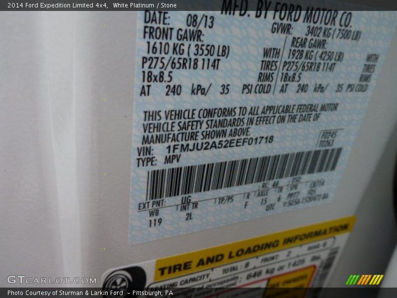 2014 Expedition Limited 4x4 White Platinum Color Code UG