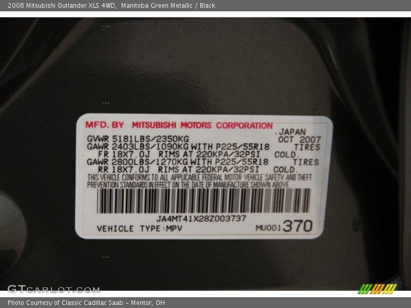 Manitoba Green Metallic / Black 2008 Mitsubishi Outlander XLS 4WD