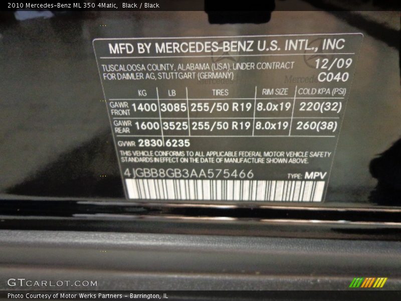 Black / Black 2010 Mercedes-Benz ML 350 4Matic