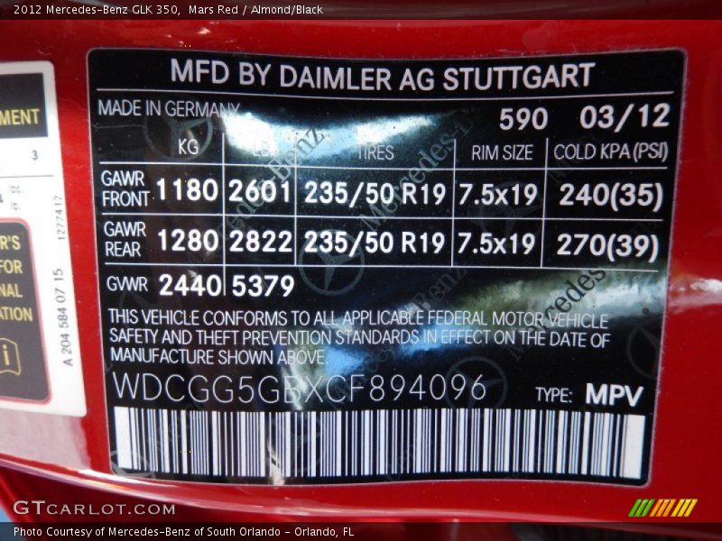 Mars Red / Almond/Black 2012 Mercedes-Benz GLK 350