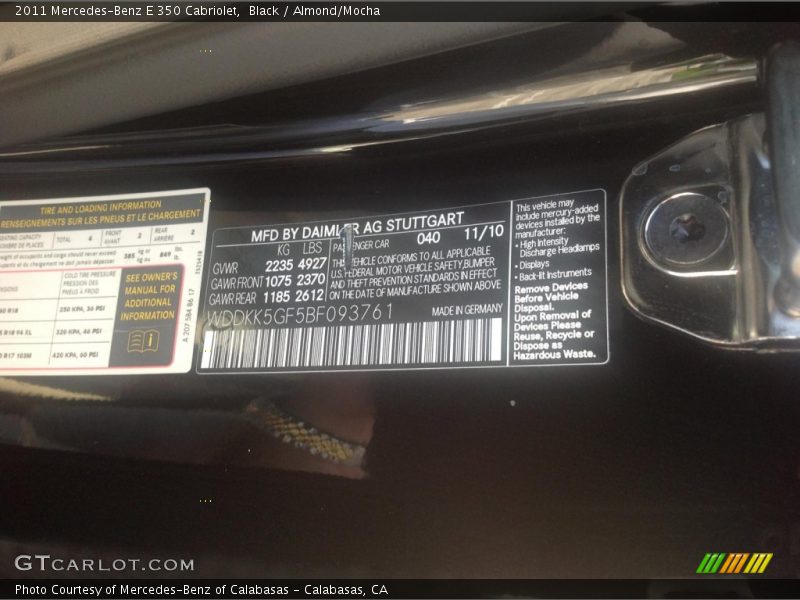 Black / Almond/Mocha 2011 Mercedes-Benz E 350 Cabriolet