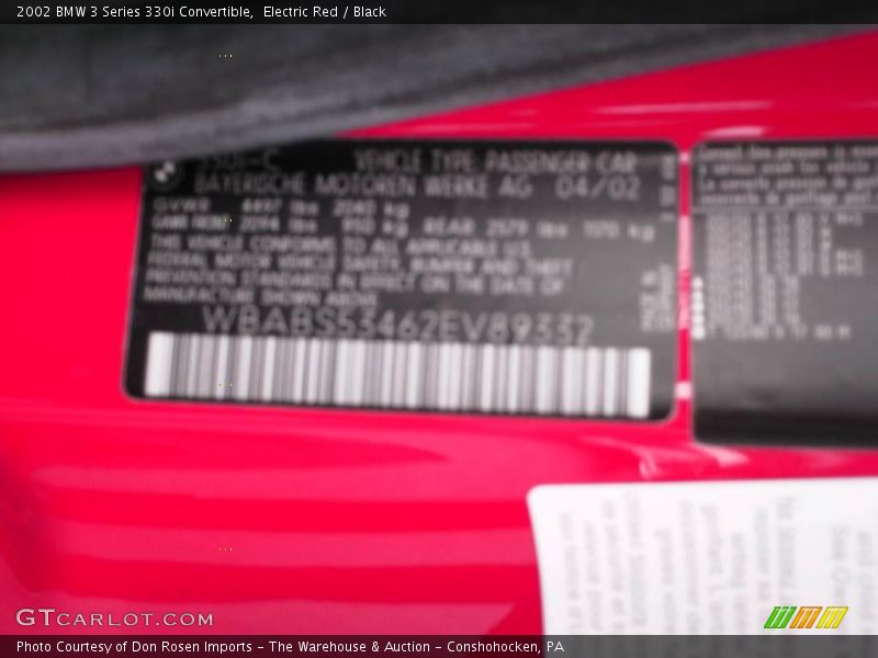 Electric Red / Black 2002 BMW 3 Series 330i Convertible