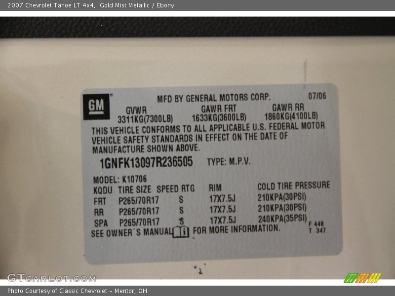 Gold Mist Metallic / Ebony 2007 Chevrolet Tahoe LT 4x4