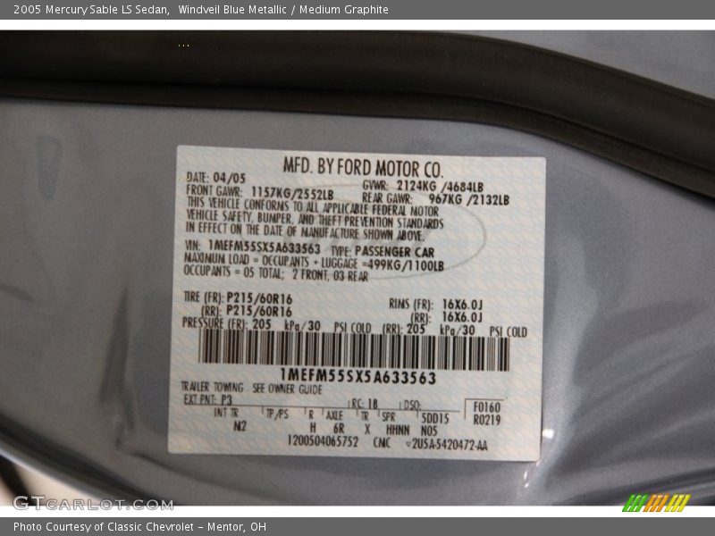 2005 Sable LS Sedan Windveil Blue Metallic Color Code P3