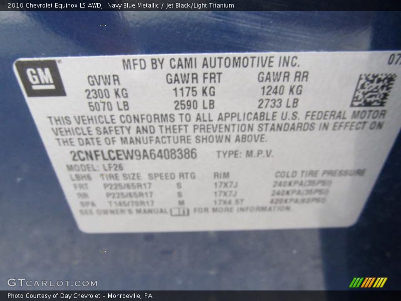 Navy Blue Metallic / Jet Black/Light Titanium 2010 Chevrolet Equinox LS AWD