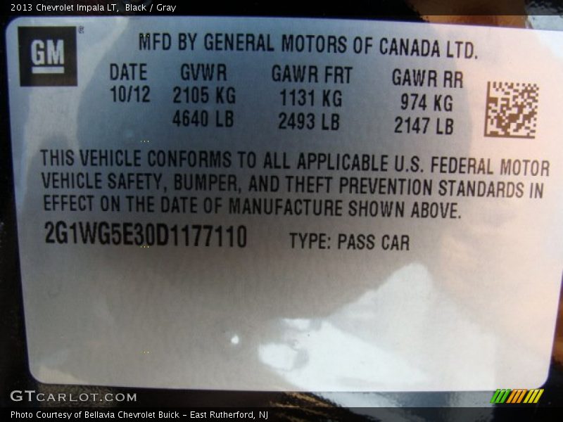 Black / Gray 2013 Chevrolet Impala LT