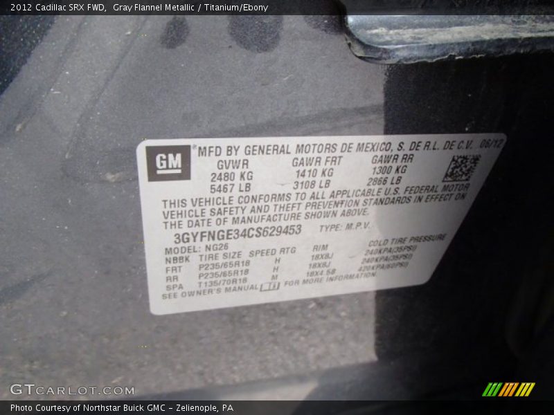 Gray Flannel Metallic / Titanium/Ebony 2012 Cadillac SRX FWD