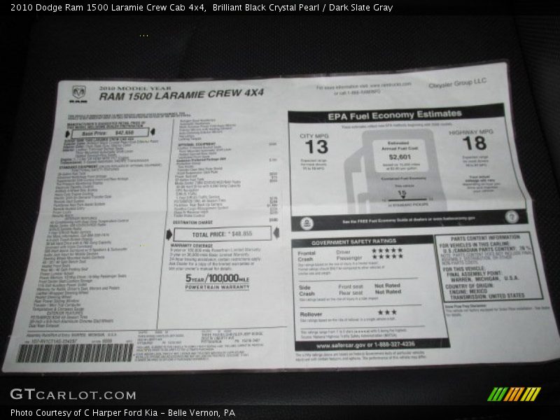 Brilliant Black Crystal Pearl / Dark Slate Gray 2010 Dodge Ram 1500 Laramie Crew Cab 4x4