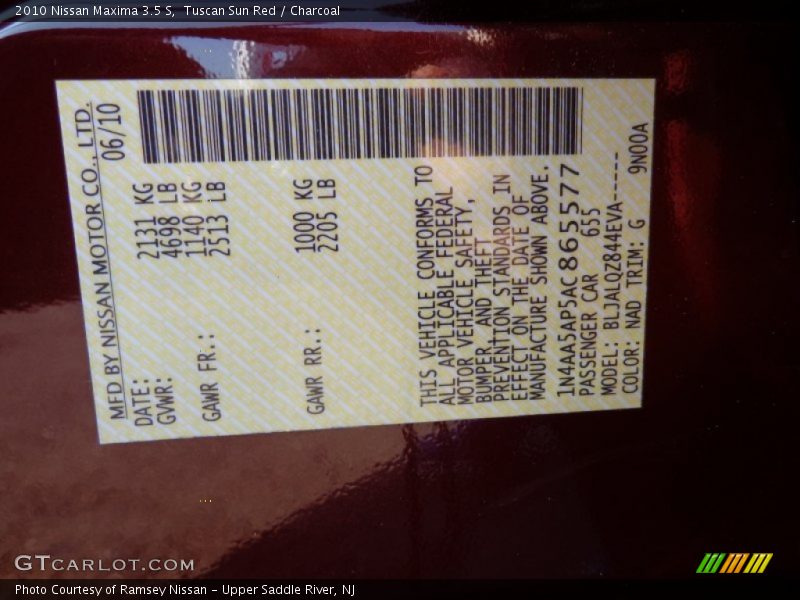 Tuscan Sun Red / Charcoal 2010 Nissan Maxima 3.5 S