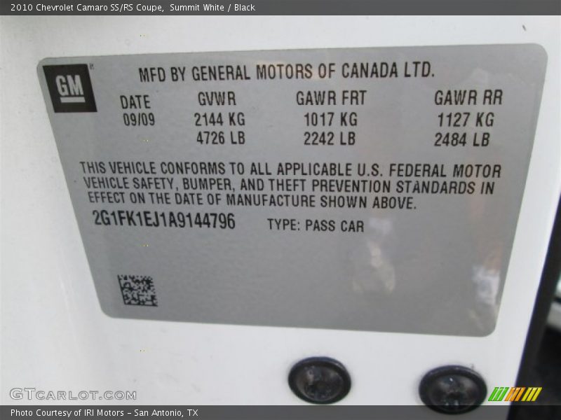 Summit White / Black 2010 Chevrolet Camaro SS/RS Coupe