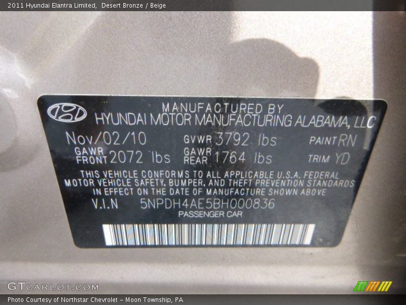 Desert Bronze / Beige 2011 Hyundai Elantra Limited