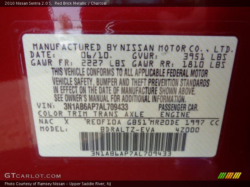 Red Brick Metallic / Charcoal 2010 Nissan Sentra 2.0 S
