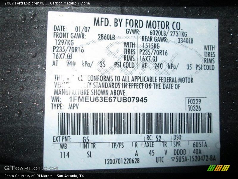 Carbon Metallic / Stone 2007 Ford Explorer XLT